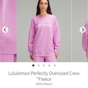 Lululemon Perfectly Oversized Crew *Fleece DAHLIA MAUVE Sz 6